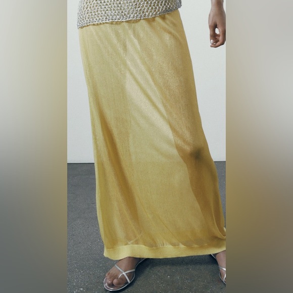 ZARA gold metallic sheer maxi skirt size small - Picture 2 of 11